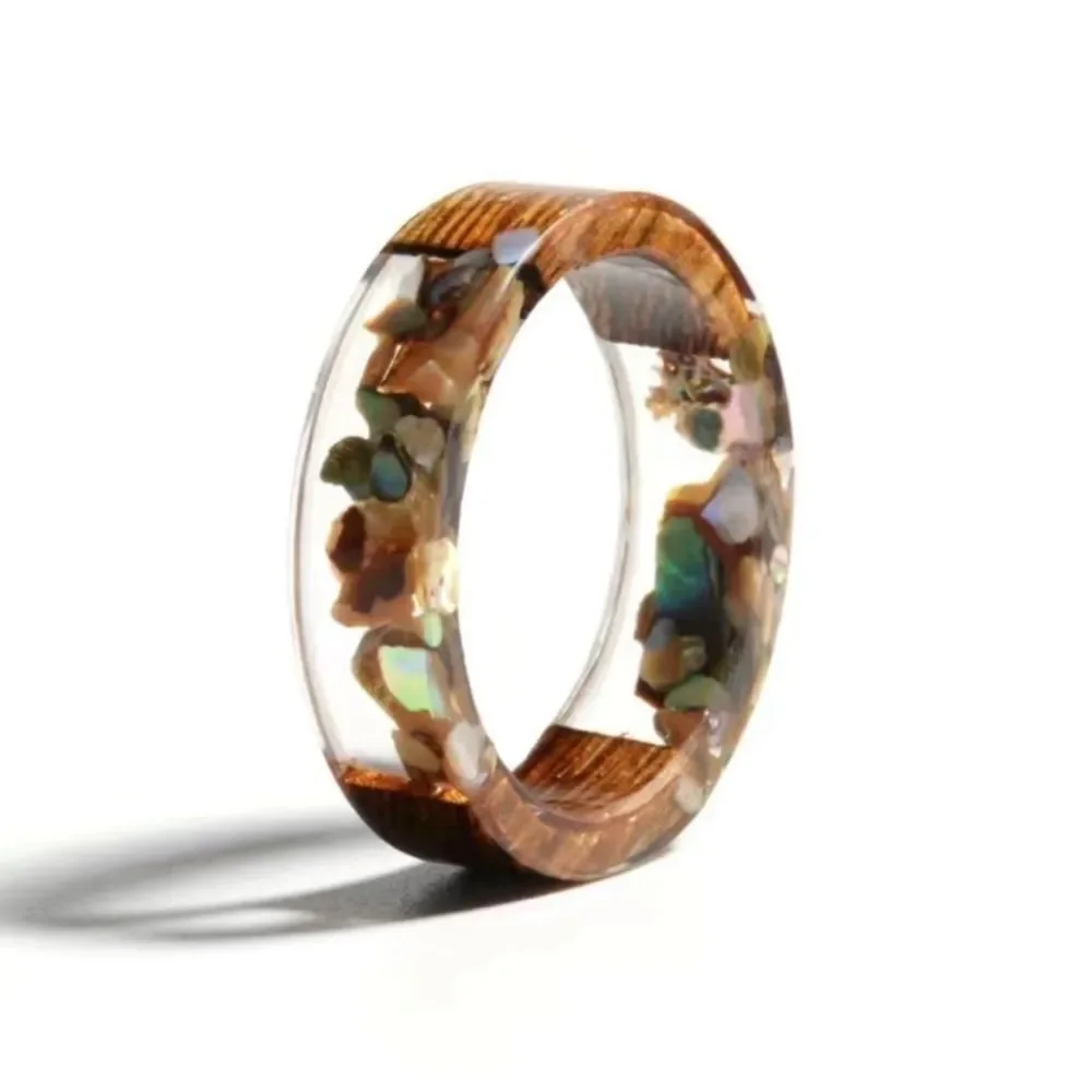 Floral wood resin ring